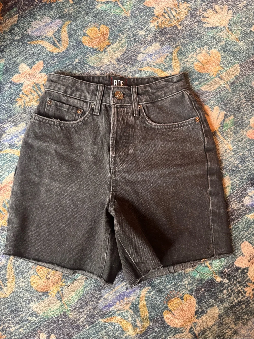 BDG Washed Black High-Rise Denim Shorts 90s Long Inseam